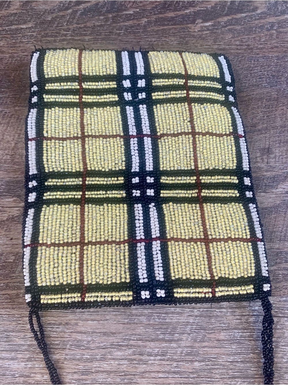 Beaded Yellow Plaid Crossbody Bag